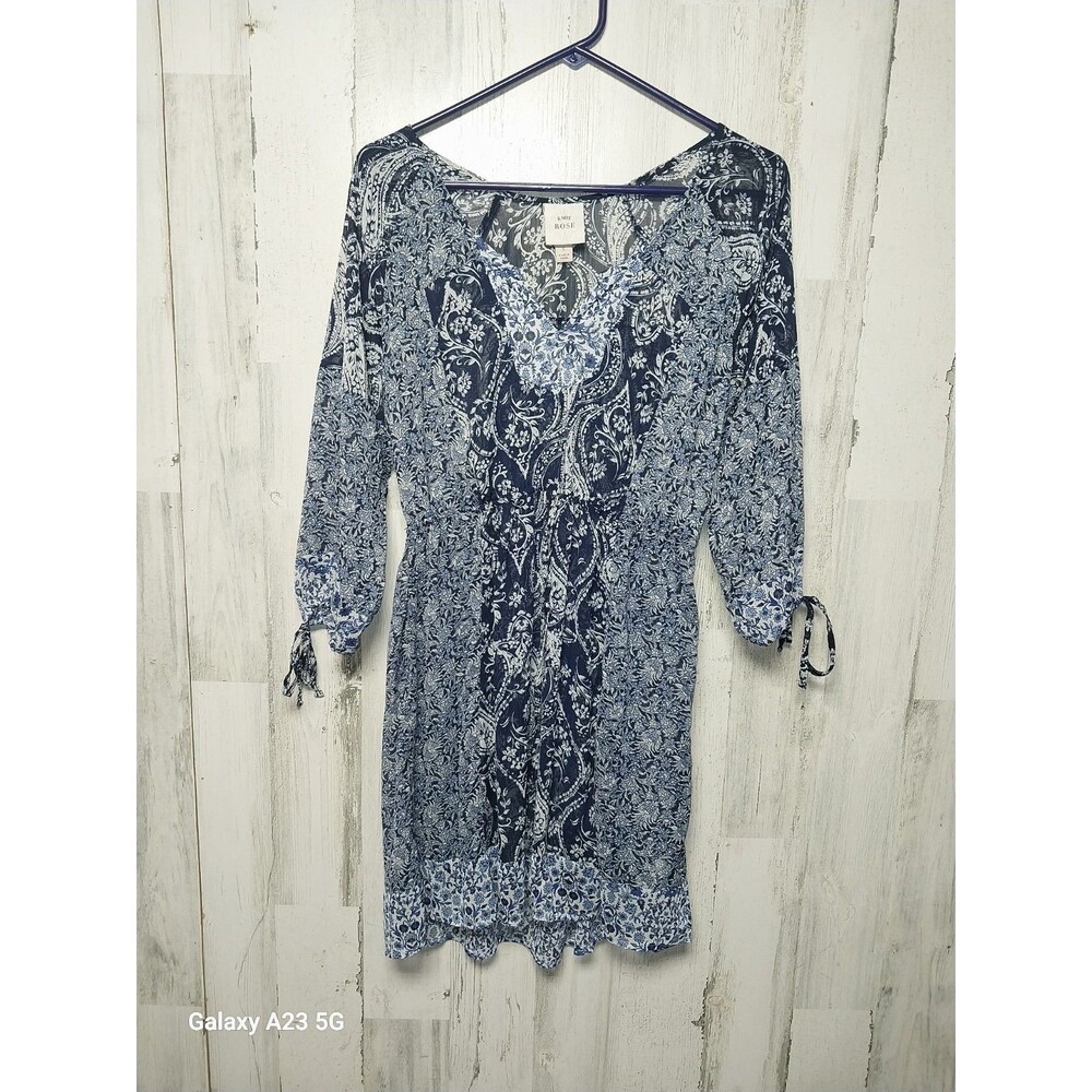 Knox Rose Women's Boho Paisley Peasant Hippie Festival Sheer Blue Dress Size Sm